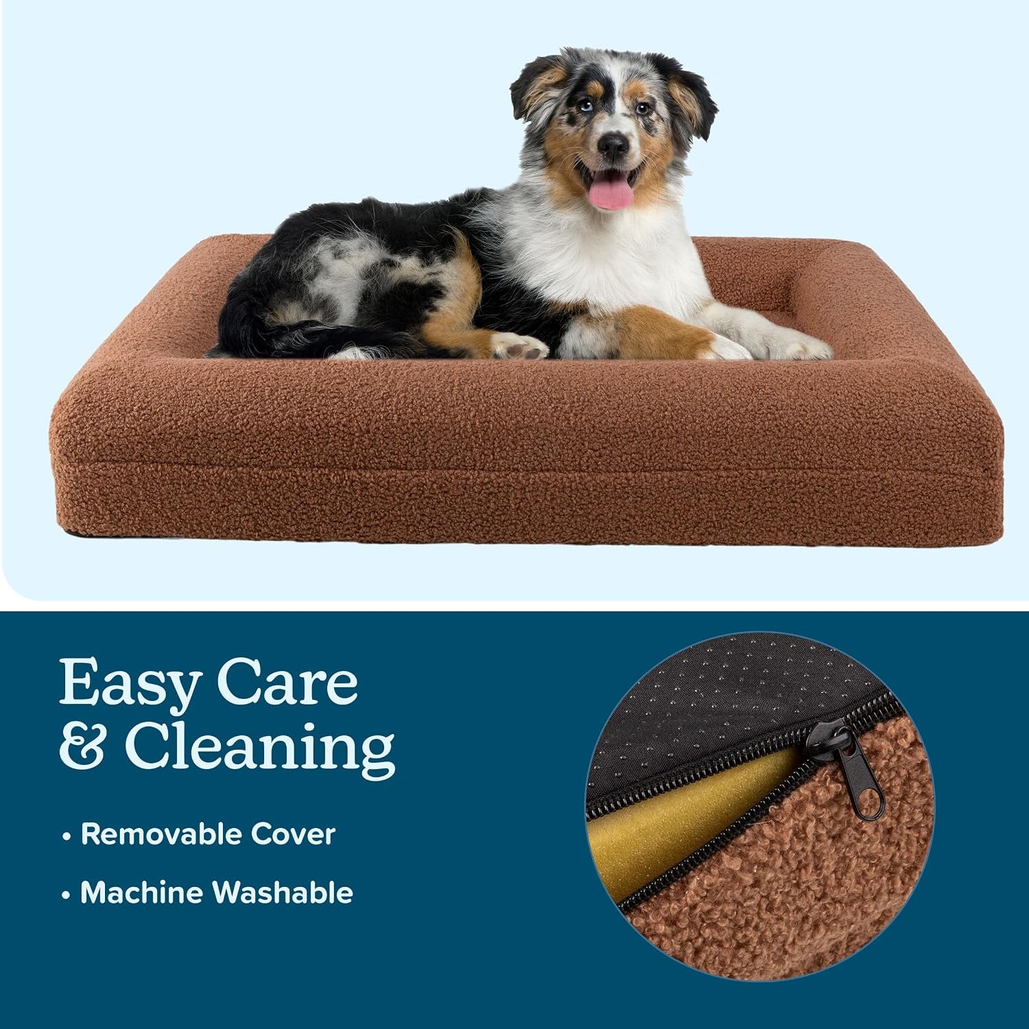 Memory Foam Orthopedic Dog Bed for Medium Pets, Brown, 33”X25.2” | Medium Dog Bed with Supportive Bolster, Nonslip Bottom, and Removable Washable Cover, Pet Products