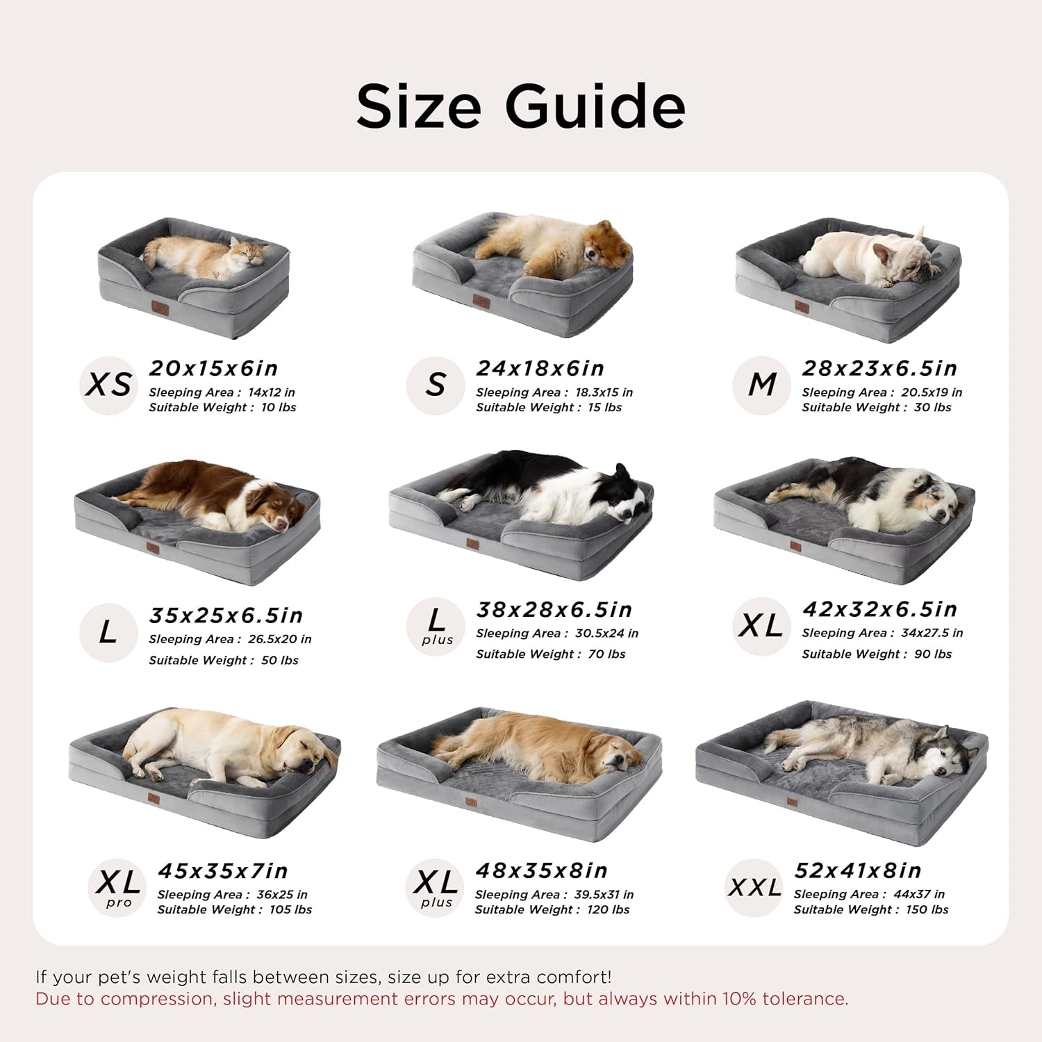Bedsure Orthopedic Dog Beds Large Sized Dog - Washable Large Dog Cat Bed Waterproof, Comfort Dogs Couch Sofa with Washable Removable Cover, Pet Bed with Nonskid Bottom, Grey, 35"