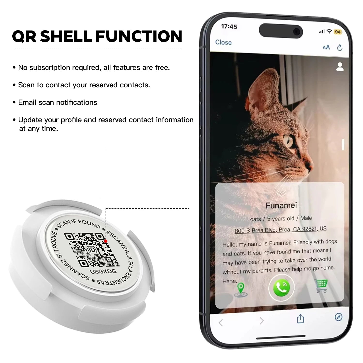 Waterproof Airtag Cat Collar with Airtag Holder, QR Code Tag Protection Shell, Reflective Kitten Collar for All Cats Puppy