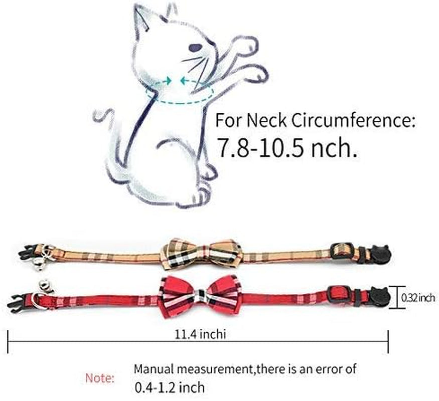 2 Pack/Set Cat Collar Breakaway with Cute Bow Tie and Bell for Kitty and Some Puppies, Adjustable from 7.8-10.5 Inch (Black+Brown)