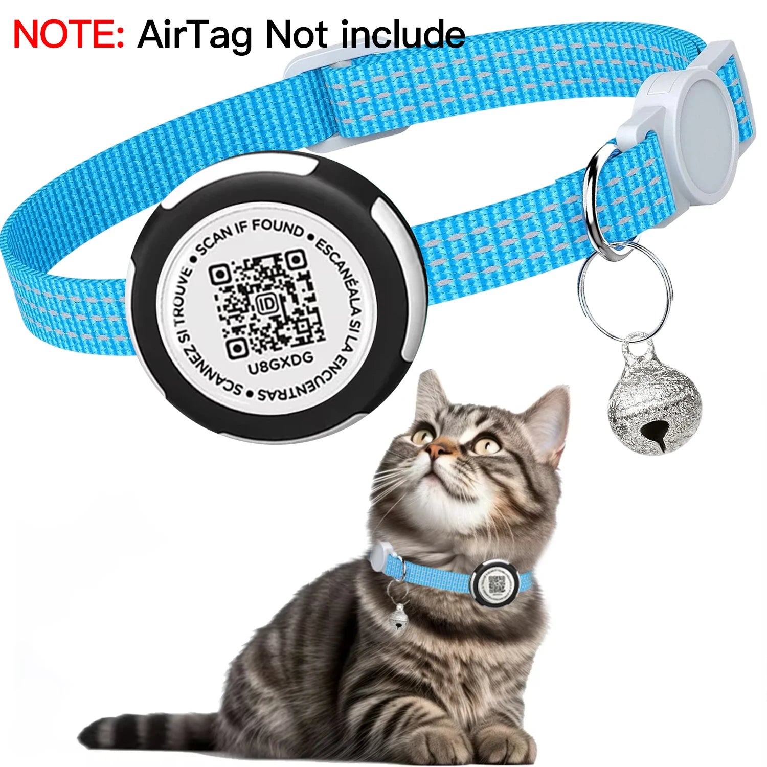 Waterproof Airtag Cat Collar with Airtag Holder, QR Code Tag Protection Shell, Reflective Kitten Collar for All Cats Puppy
