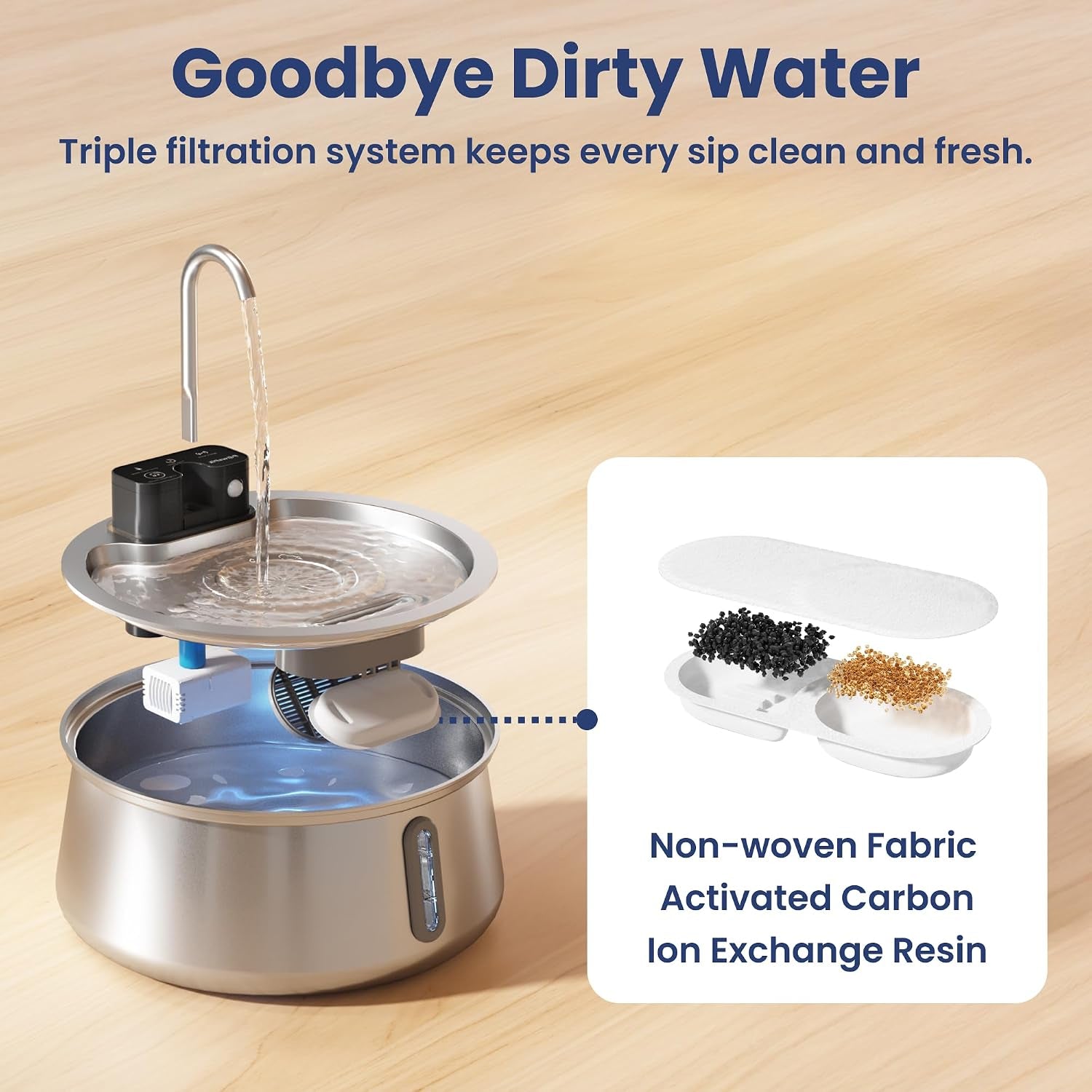 Stainless Steel Battery-Operated Dog & Cat Water Fountain, 4-L | Cordless Pet Fountain with Faucet-Style Flow, Automatic Water Dispenser for Cats Indoor, Motion Sensor, 3 Flow Modes
