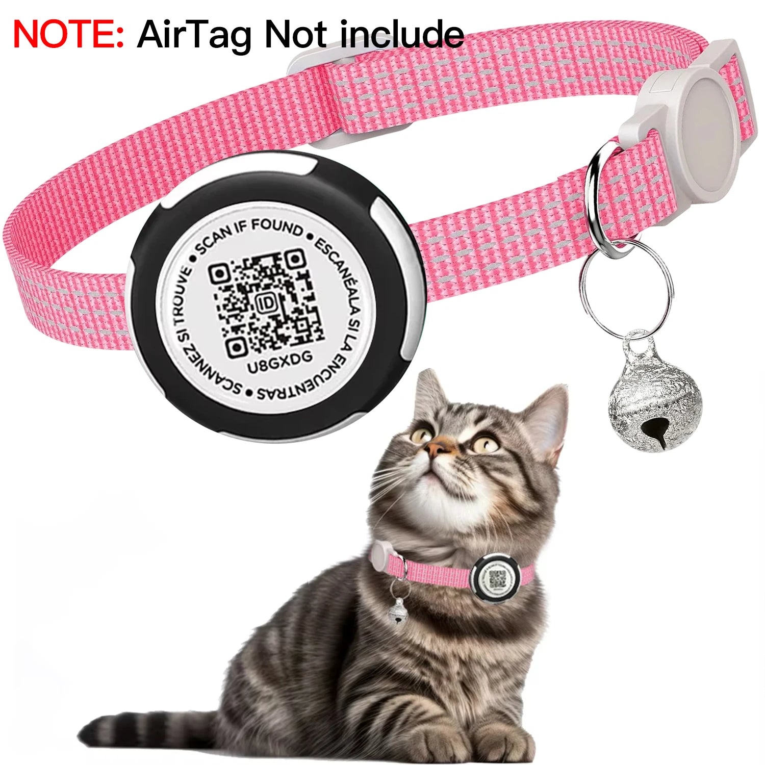 Waterproof Airtag Cat Collar with Airtag Holder, QR Code Tag Protection Shell, Reflective Kitten Collar for All Cats Puppy