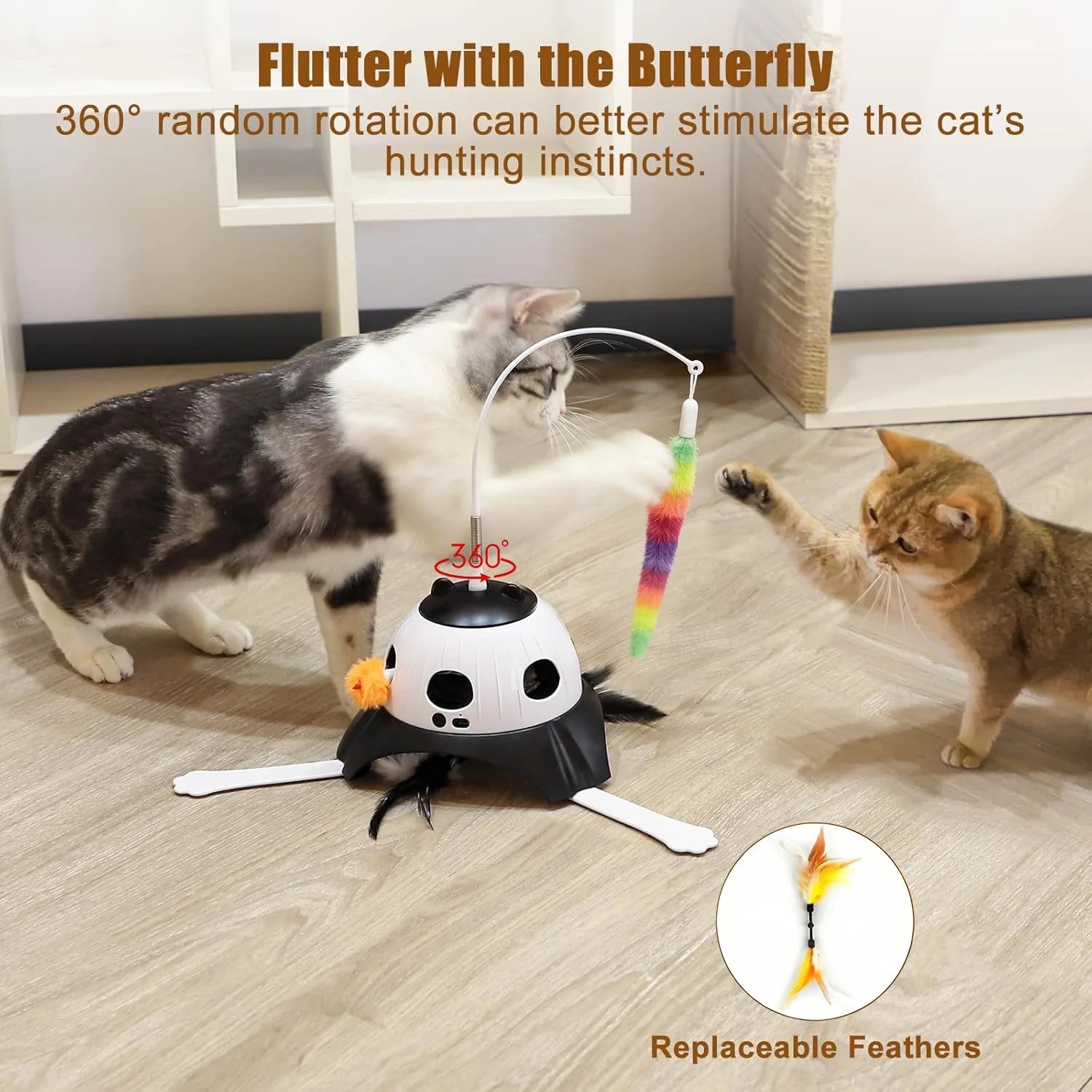VOCOO Interactive Cat Toys for Indoor Cats, Motion Activate Automatic Cat Toys, 3-In-1 Hunt,Hide and Seek Game, USB Charging (Black)