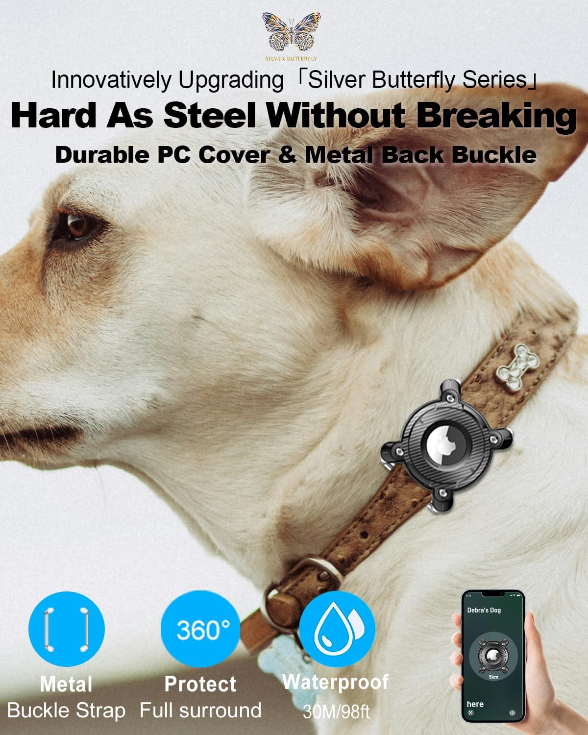 For Airtag (1St & 2Nd Gen) Dog Collar Holder,Ipx8 Waterproof Airtag Holder for Dog Collar,Removable Metal Buckle Strap-Ultralight Hard TPU Dog Collar Airtag Holder,Compatible Apple Airtag