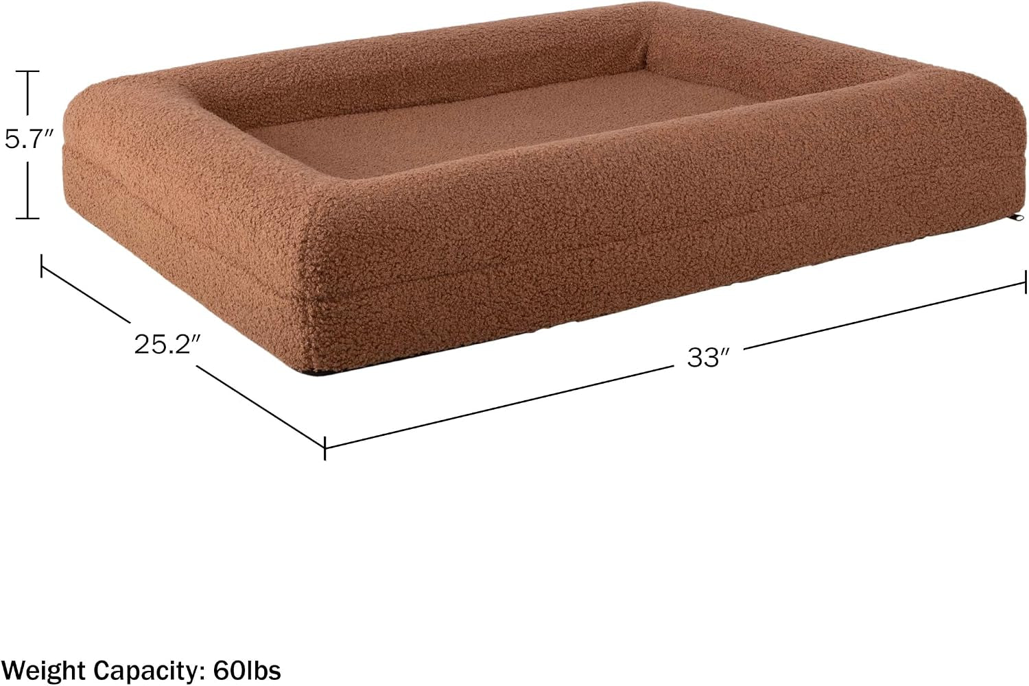 Memory Foam Orthopedic Dog Bed for Medium Pets, Brown, 33”X25.2” | Medium Dog Bed with Supportive Bolster, Nonslip Bottom, and Removable Washable Cover, Pet Products