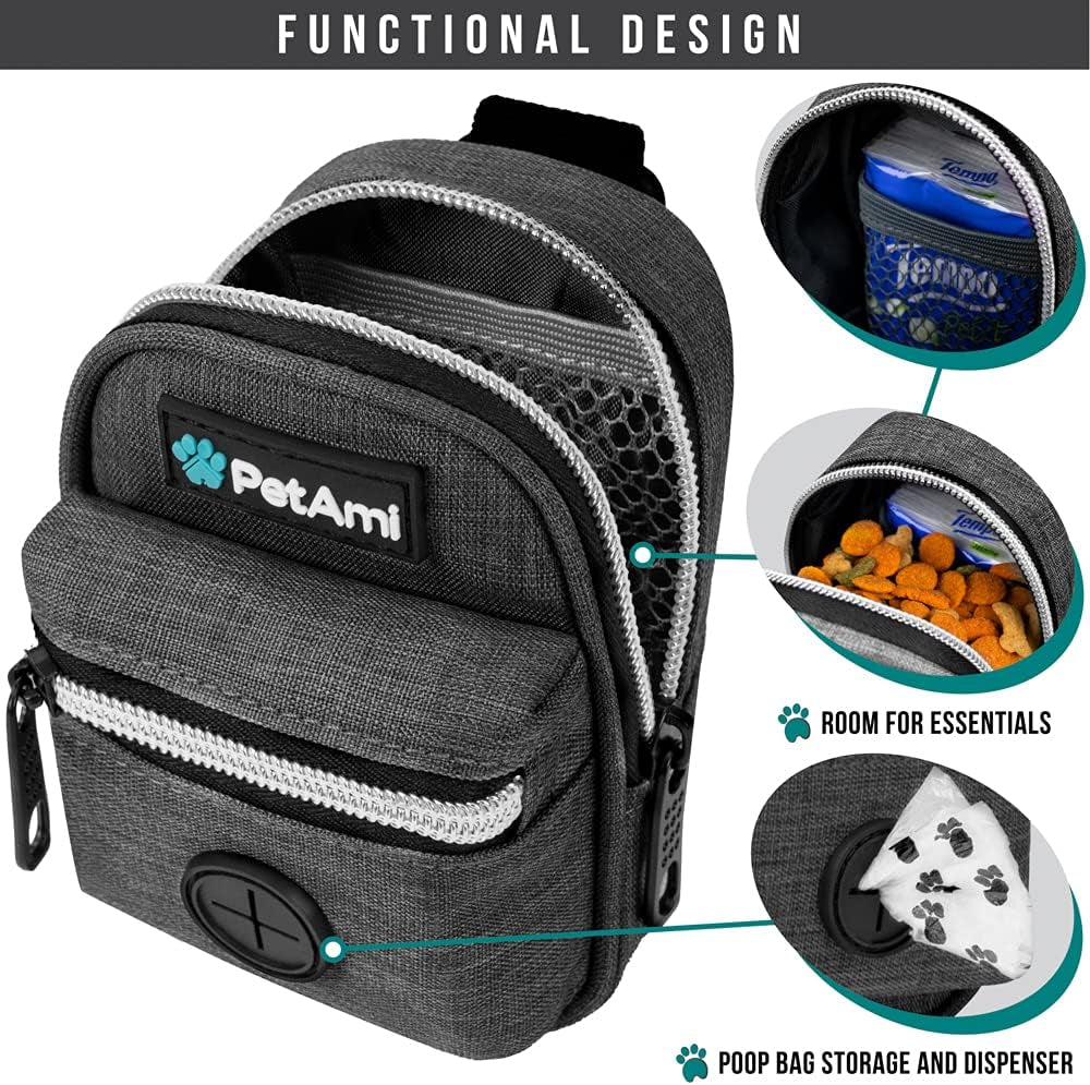 Dog Poop Bag Holder for Leash Waste Bag Dispenser Pet Pouch Charcoal | Doggy Puppy Walking Accessories Travel Camping, Dog Treat Pouch Supplies Must Have, Doggie Poo, Jogging, Walks