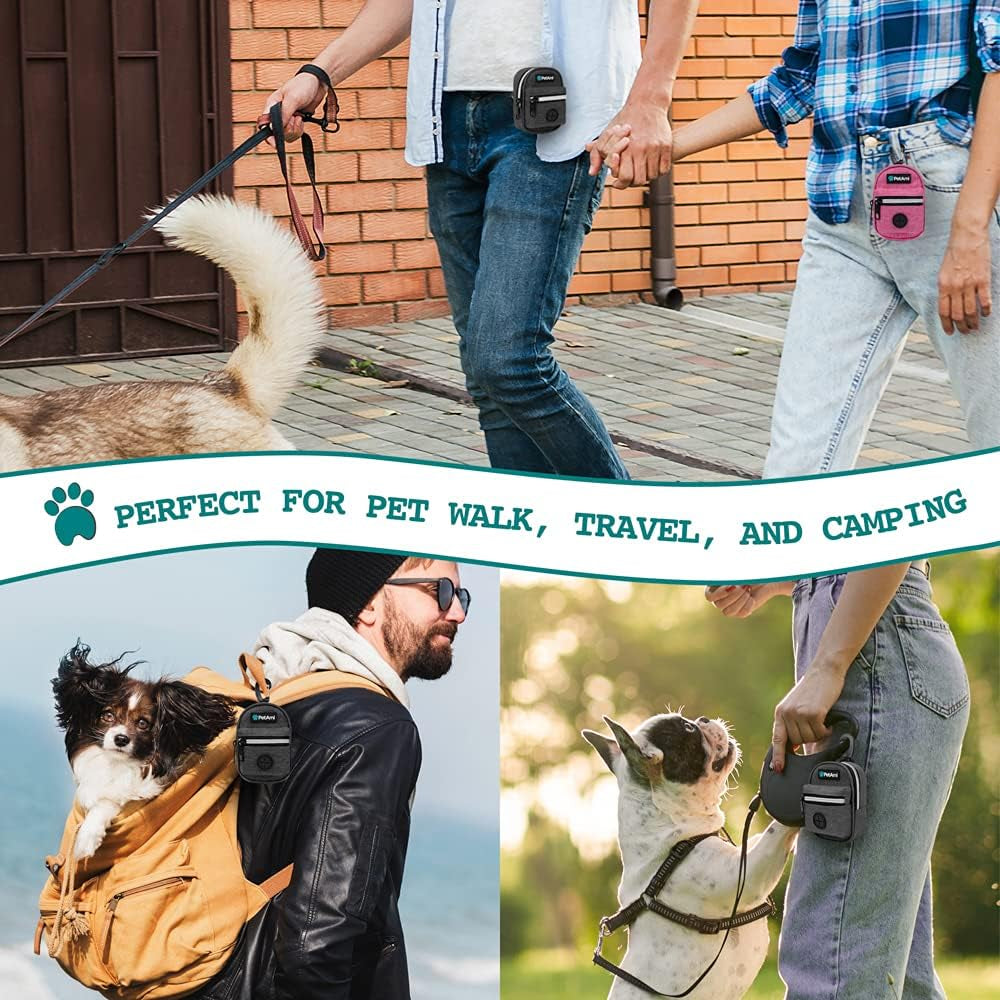 Dog Poop Bag Holder for Leash Waste Bag Dispenser Pet Pouch Charcoal | Doggy Puppy Walking Accessories Travel Camping, Dog Treat Pouch Supplies Must Have, Doggie Poo, Jogging, Walks