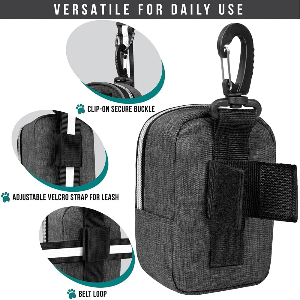 Dog Poop Bag Holder for Leash Waste Bag Dispenser Pet Pouch Charcoal | Doggy Puppy Walking Accessories Travel Camping, Dog Treat Pouch Supplies Must Have, Doggie Poo, Jogging, Walks