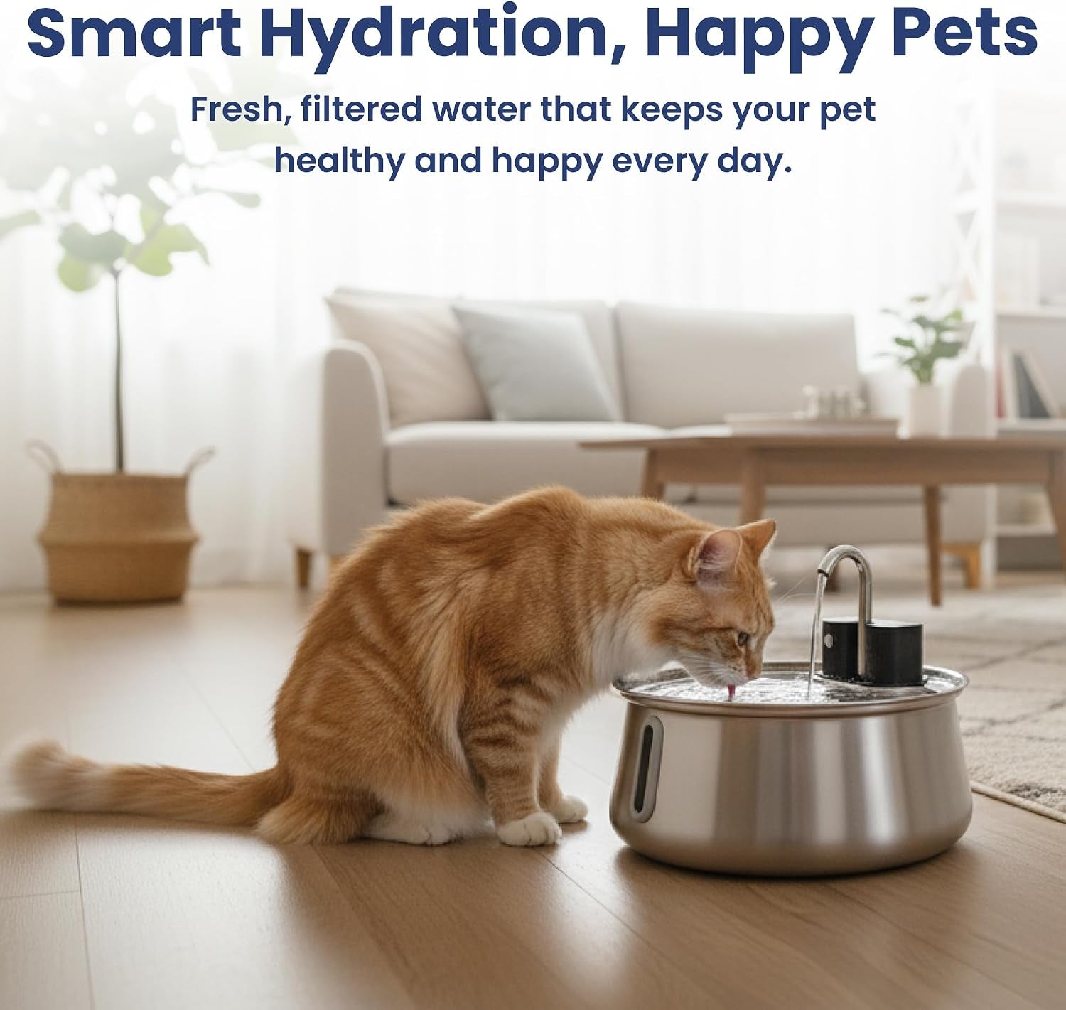 Stainless Steel Battery-Operated Dog & Cat Water Fountain, 4-L | Cordless Pet Fountain with Faucet-Style Flow, Automatic Water Dispenser for Cats Indoor, Motion Sensor, 3 Flow Modes