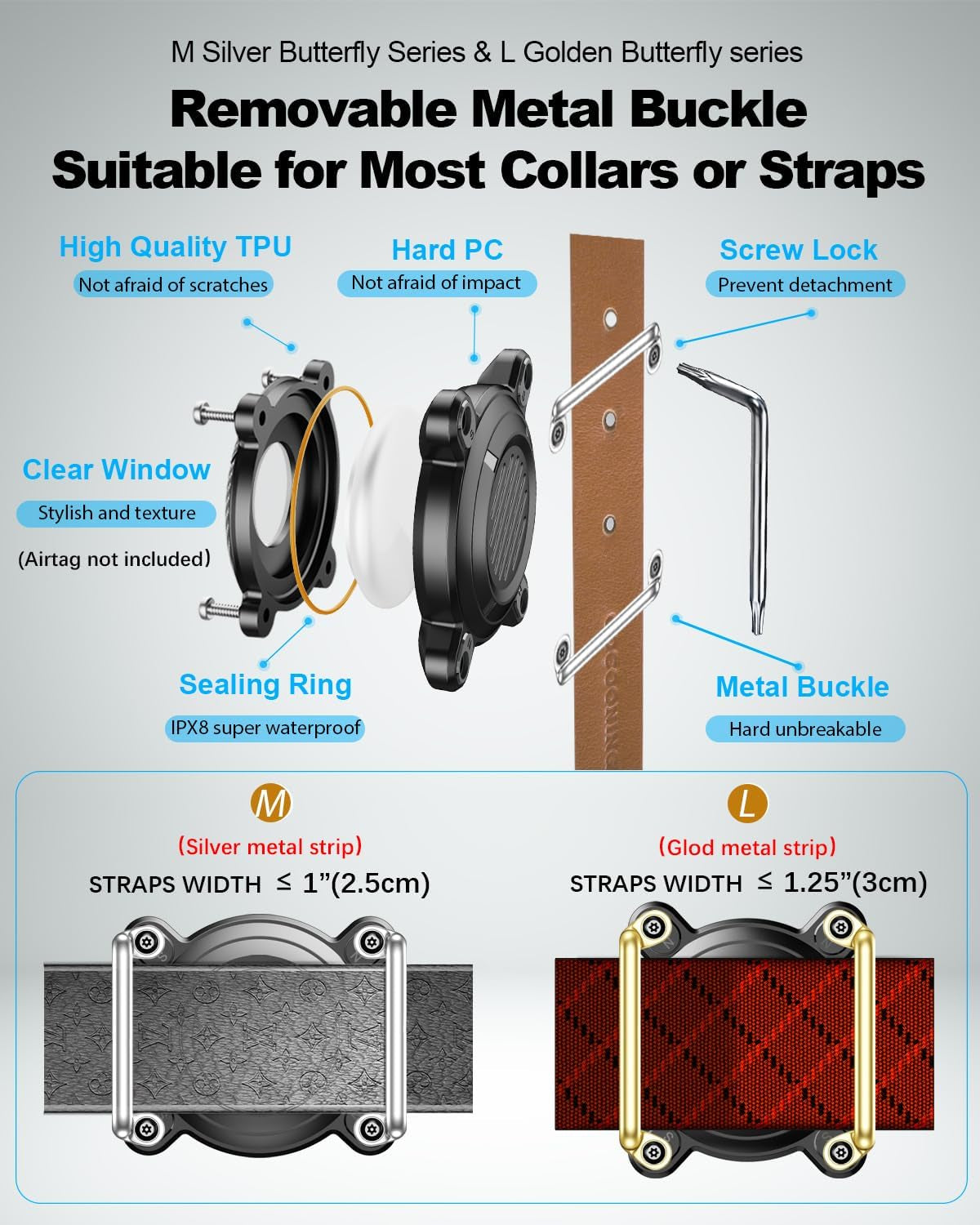 For Airtag (1St & 2Nd Gen) Dog Collar Holder,Ipx8 Waterproof Airtag Holder for Dog Collar,Removable Metal Buckle Strap-Ultralight Hard TPU Dog Collar Airtag Holder,Compatible Apple Airtag