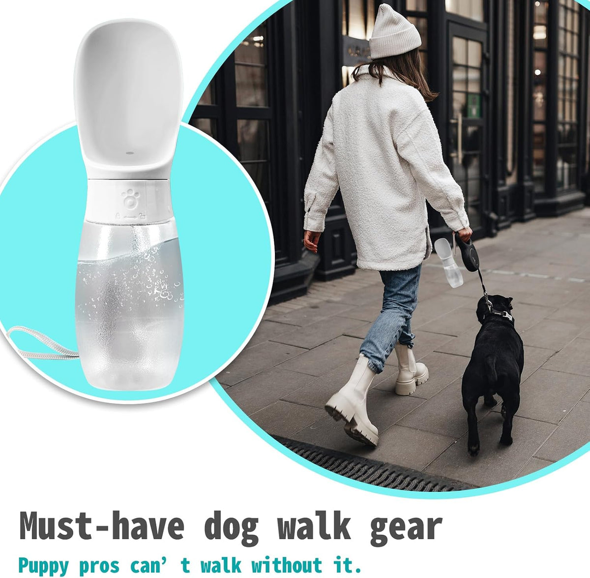 Dog Water Bottle, 19Oz Leak Proof Portable Puppy Water Dispenser with Drinking Feeder for Pets Outdoor Walking, Hiking, Travel, BPA Free Food Grade Plastic