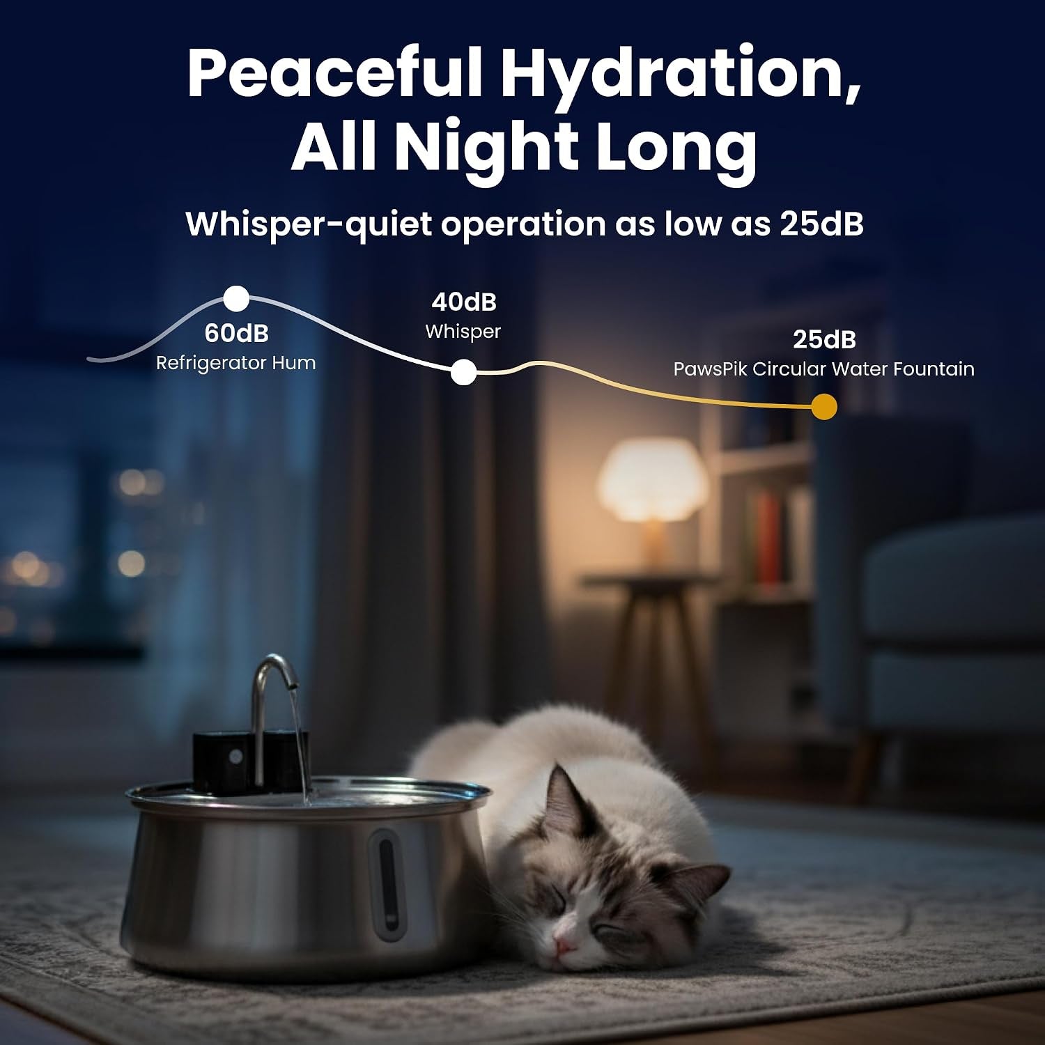 Stainless Steel Battery-Operated Dog & Cat Water Fountain, 4-L | Cordless Pet Fountain with Faucet-Style Flow, Automatic Water Dispenser for Cats Indoor, Motion Sensor, 3 Flow Modes