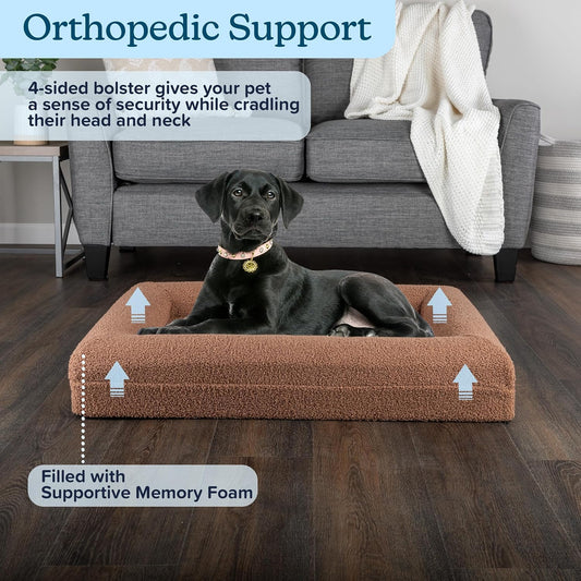Memory Foam Orthopedic Dog Bed for Medium Pets, Brown, 33”X25.2” | Medium Dog Bed with Supportive Bolster, Nonslip Bottom, and Removable Washable Cover, Pet Products