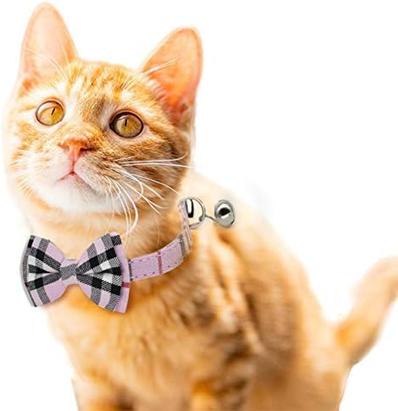 2 Pack/Set Cat Collar Breakaway with Cute Bow Tie and Bell for Kitty and Some Puppies, Adjustable from 7.8-10.5 Inch (Black+Brown)
