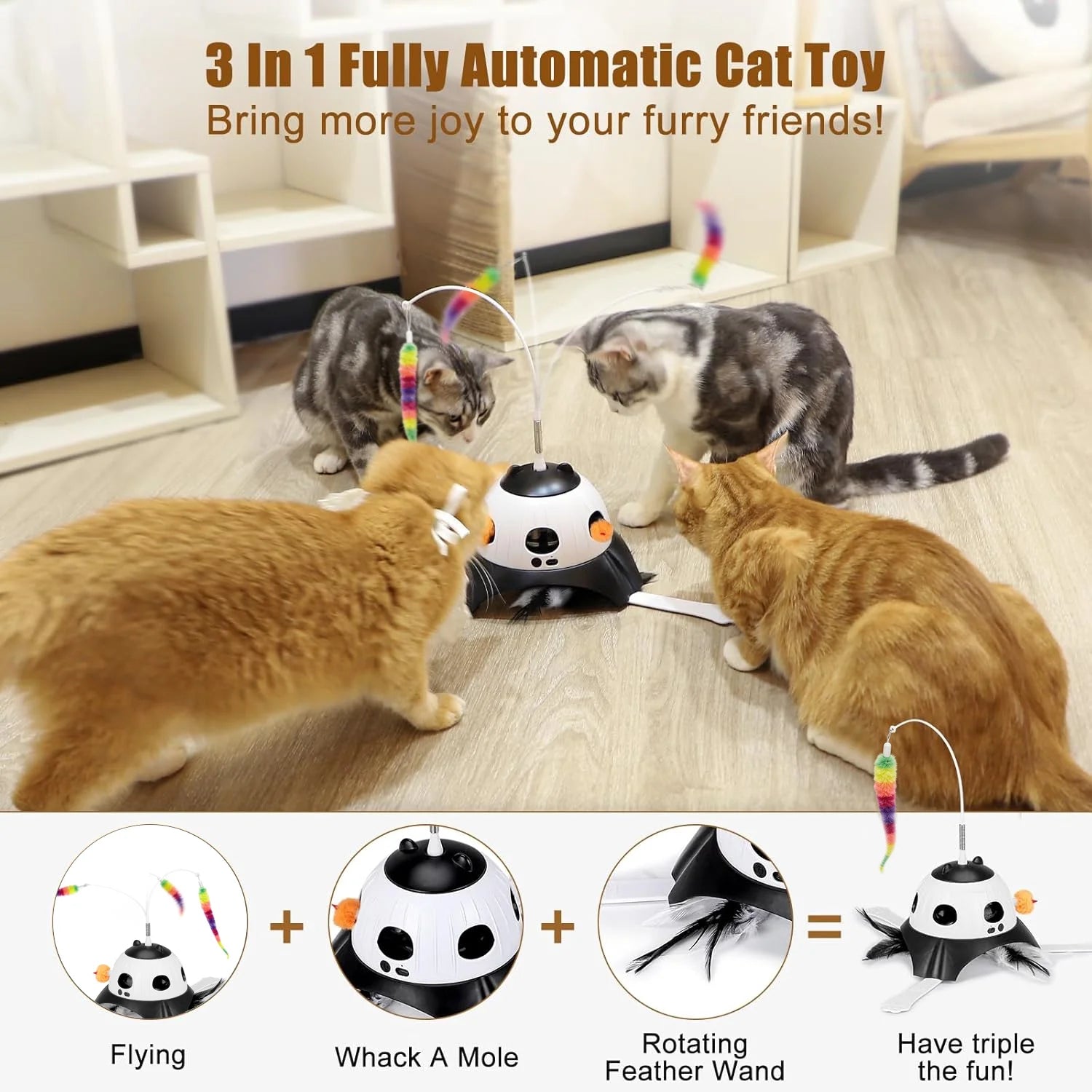 VOCOO Interactive Cat Toys for Indoor Cats, Motion Activate Automatic Cat Toys, 3-In-1 Hunt,Hide and Seek Game, USB Charging (Black)