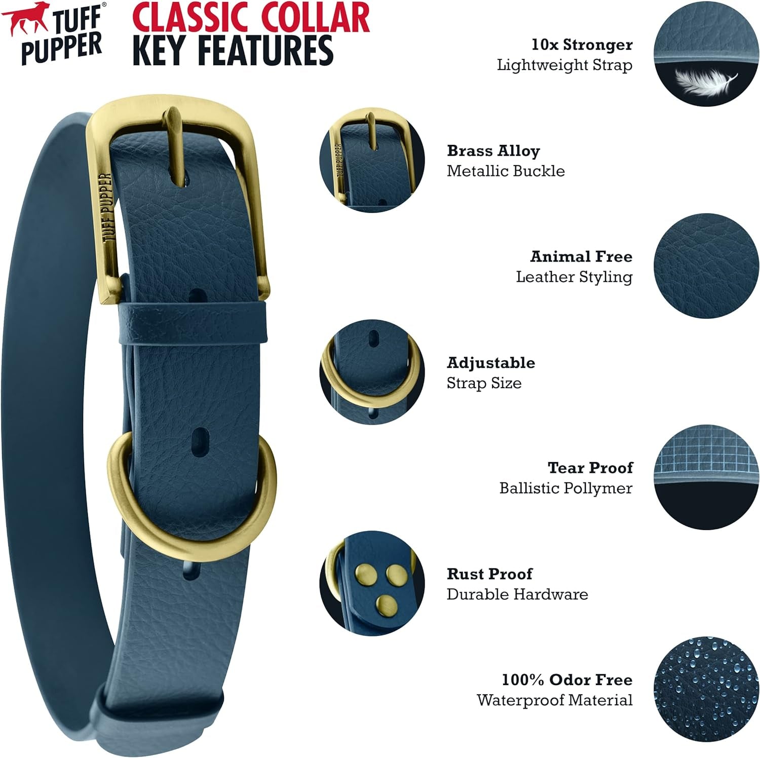 Heavy Duty Waterproof Dog Collar for Small, Medium & Large Dogs | 10X Stronger than Leather, Chew Proof and Odor Proof Biothane with Tough Rust-Proof All-Metal Hardware and Belt Buckle