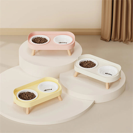 Pet Cat Double Bowl Feeder
