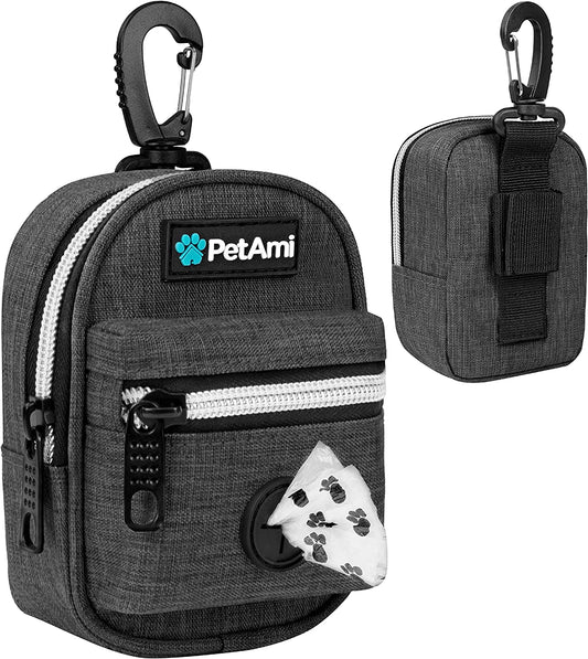 Dog Poop Bag Holder for Leash Waste Bag Dispenser Pet Pouch Charcoal | Doggy Puppy Walking Accessories Travel Camping, Dog Treat Pouch Supplies Must Have, Doggie Poo, Jogging, Walks
