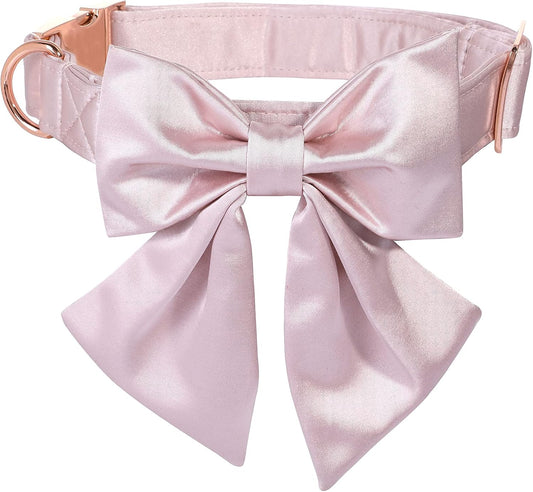 Bowtie Dog Collar - Comfortable Silk Dog Collar with Detachable Bow Tie for Small Dogs, Neck 10-16 Inches