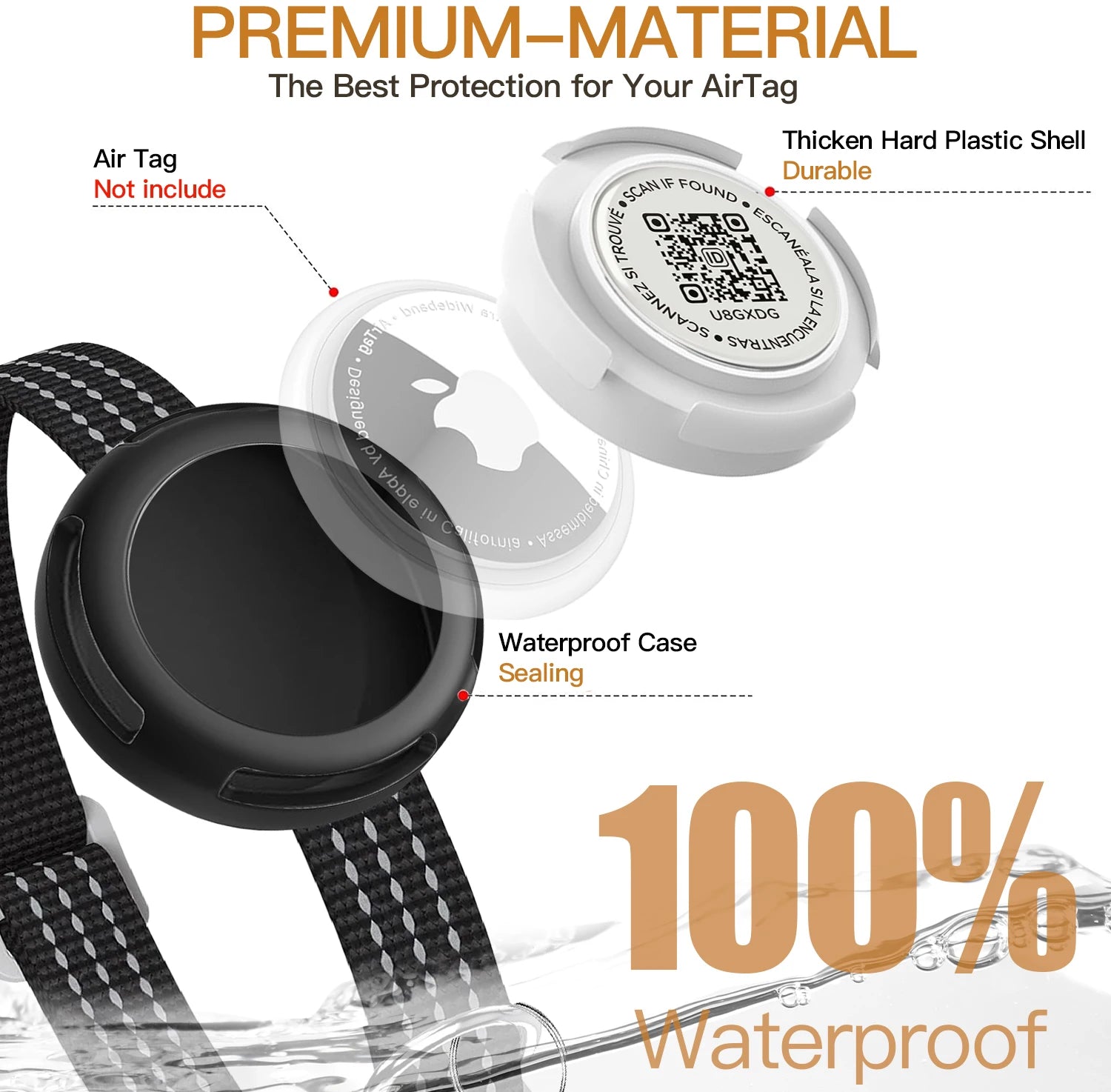 Waterproof Airtag Cat Collar with Airtag Holder, QR Code Tag Protection Shell, Reflective Kitten Collar for All Cats Puppy