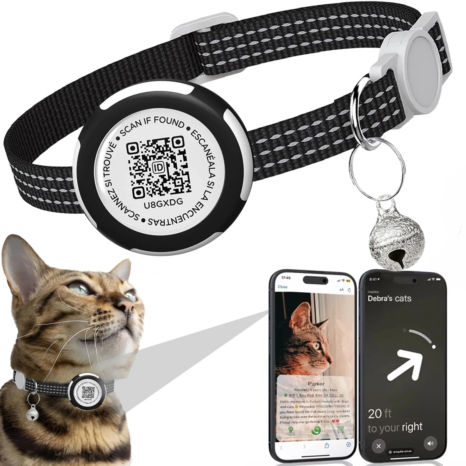 Waterproof Airtag Cat Collar with Airtag Holder, QR Code Tag Protection Shell, Reflective Kitten Collar for All Cats Puppy
