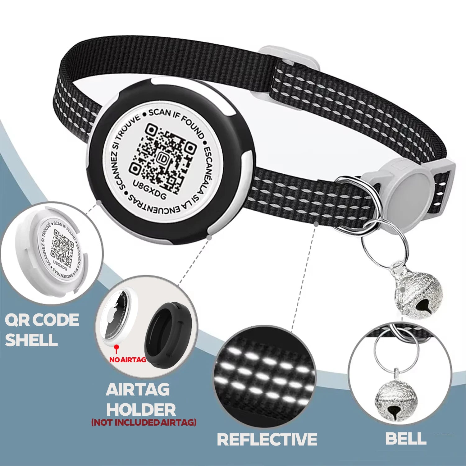 Waterproof Airtag Cat Collar with Airtag Holder, QR Code Tag Protection Shell, Reflective Kitten Collar for All Cats Puppy