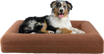 Memory Foam Orthopedic Dog Bed for Medium Pets, Brown, 33”X25.2” | Medium Dog Bed with Supportive Bolster, Nonslip Bottom, and Removable Washable Cover, Pet Products