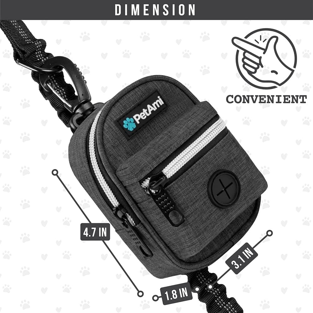 Dog Poop Bag Holder for Leash Waste Bag Dispenser Pet Pouch Charcoal | Doggy Puppy Walking Accessories Travel Camping, Dog Treat Pouch Supplies Must Have, Doggie Poo, Jogging, Walks
