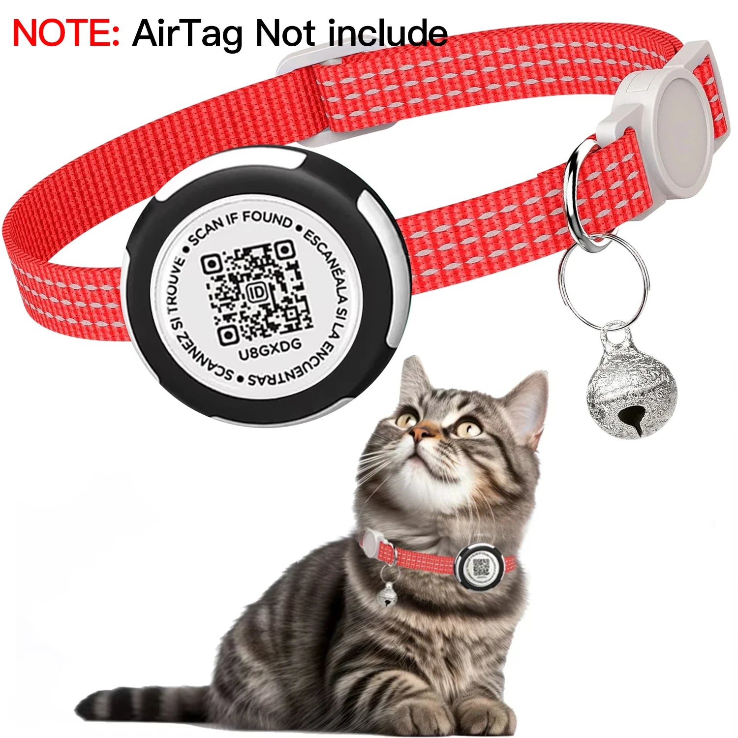 Waterproof Airtag Cat Collar with Airtag Holder, QR Code Tag Protection Shell, Reflective Kitten Collar for All Cats Puppy