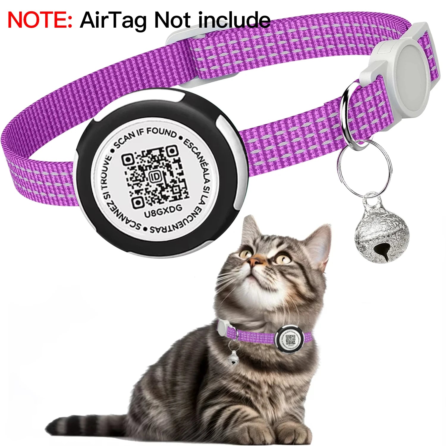 Waterproof Airtag Cat Collar with Airtag Holder, QR Code Tag Protection Shell, Reflective Kitten Collar for All Cats Puppy