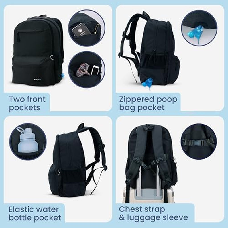 the Original Doggy Bag Backpack (Black) & 32Oz Insulated Water Bottle with Attached 8Oz Bowl (Dog Dad) – Dog Travel Backpack & Hydration Set