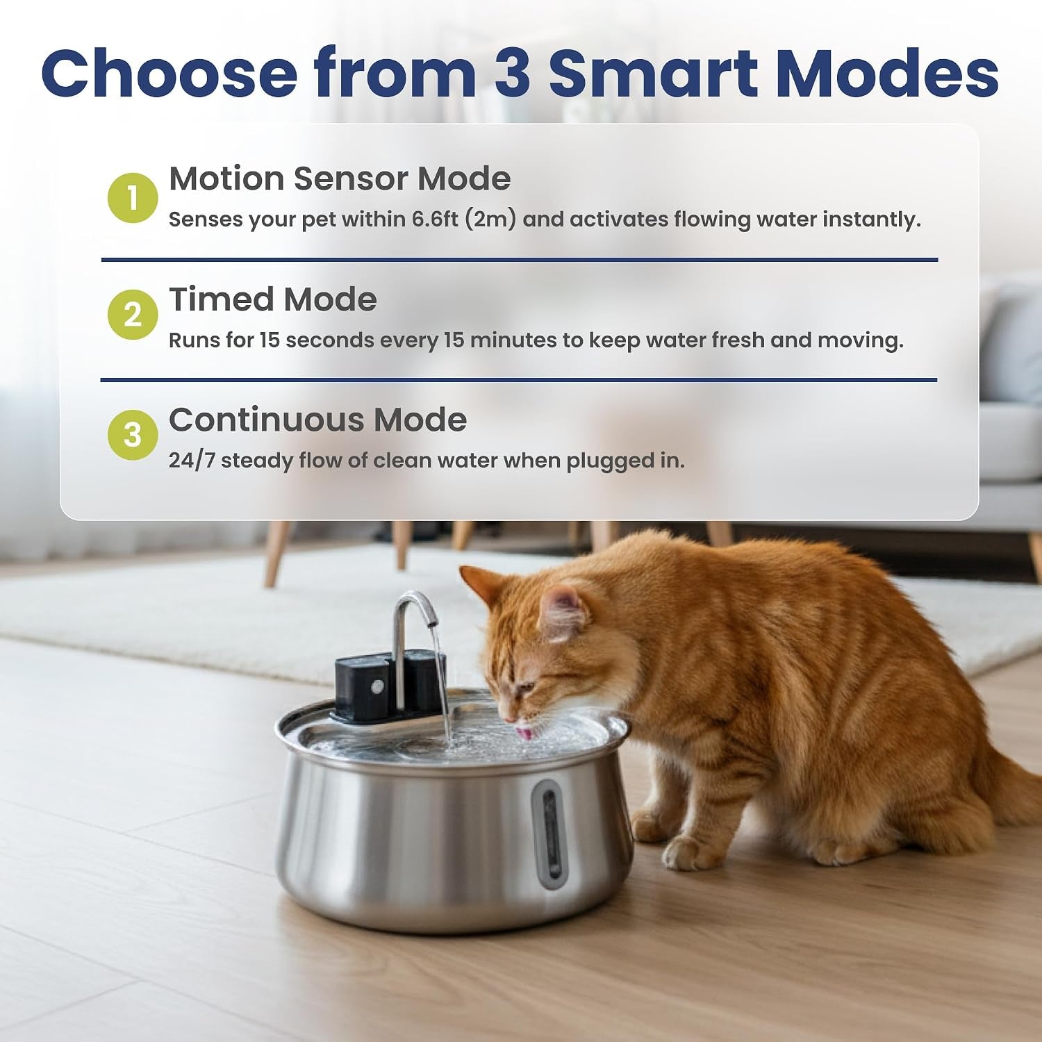 Stainless Steel Battery-Operated Dog & Cat Water Fountain, 4-L | Cordless Pet Fountain with Faucet-Style Flow, Automatic Water Dispenser for Cats Indoor, Motion Sensor, 3 Flow Modes