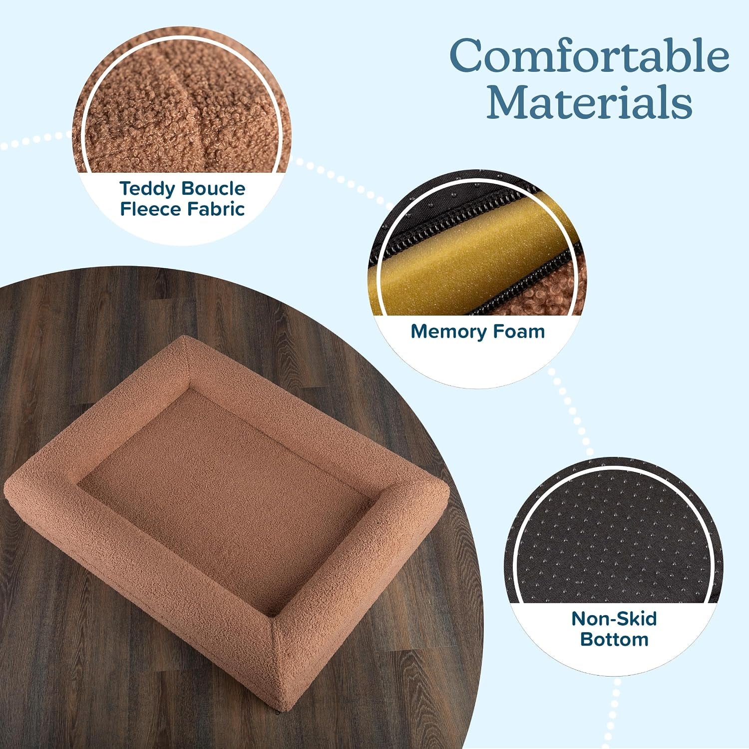 Memory Foam Orthopedic Dog Bed for Medium Pets, Brown, 33”X25.2” | Medium Dog Bed with Supportive Bolster, Nonslip Bottom, and Removable Washable Cover, Pet Products