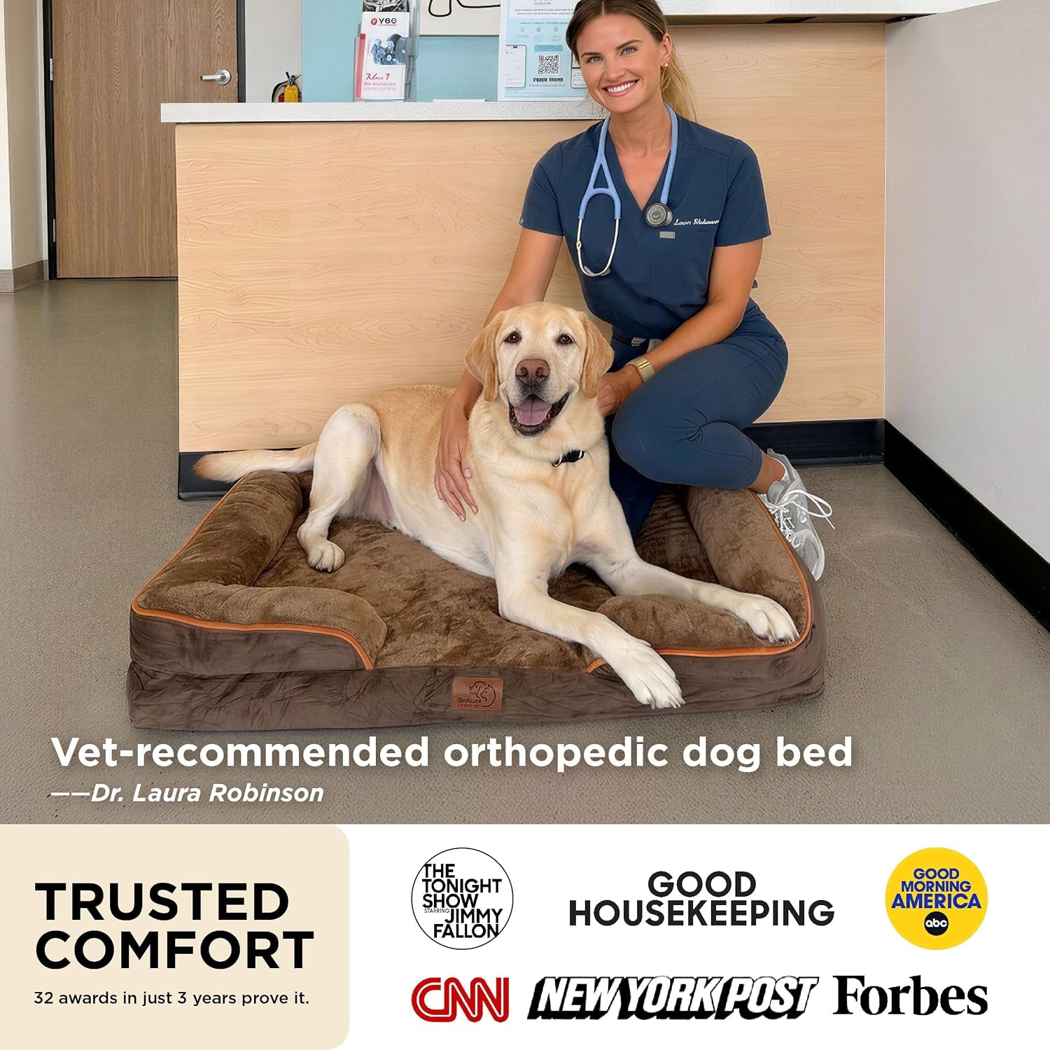 Bedsure Orthopedic Dog Beds Large Sized Dog - Washable Large Dog Cat Bed Waterproof, Comfort Dogs Couch Sofa with Washable Removable Cover, Pet Bed with Nonskid Bottom, Grey, 35"